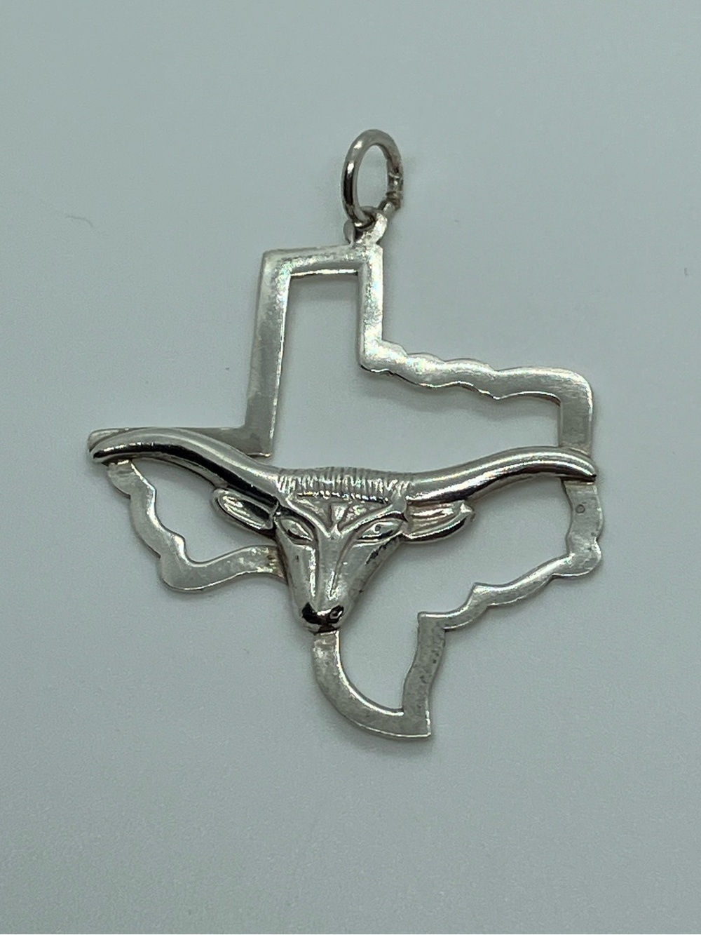 Vtg 925 Sterling Silver State of Texas Cutout Longhorn Bull Pendant